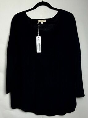 NWT Indigenous Designs Black Boxy Knit Pullover Sweater Organic Cotton Large